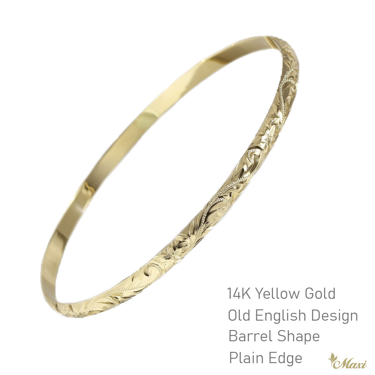 4mm Closed Bangle Bracelet/ Barrel Flat [14K/18K Gold]