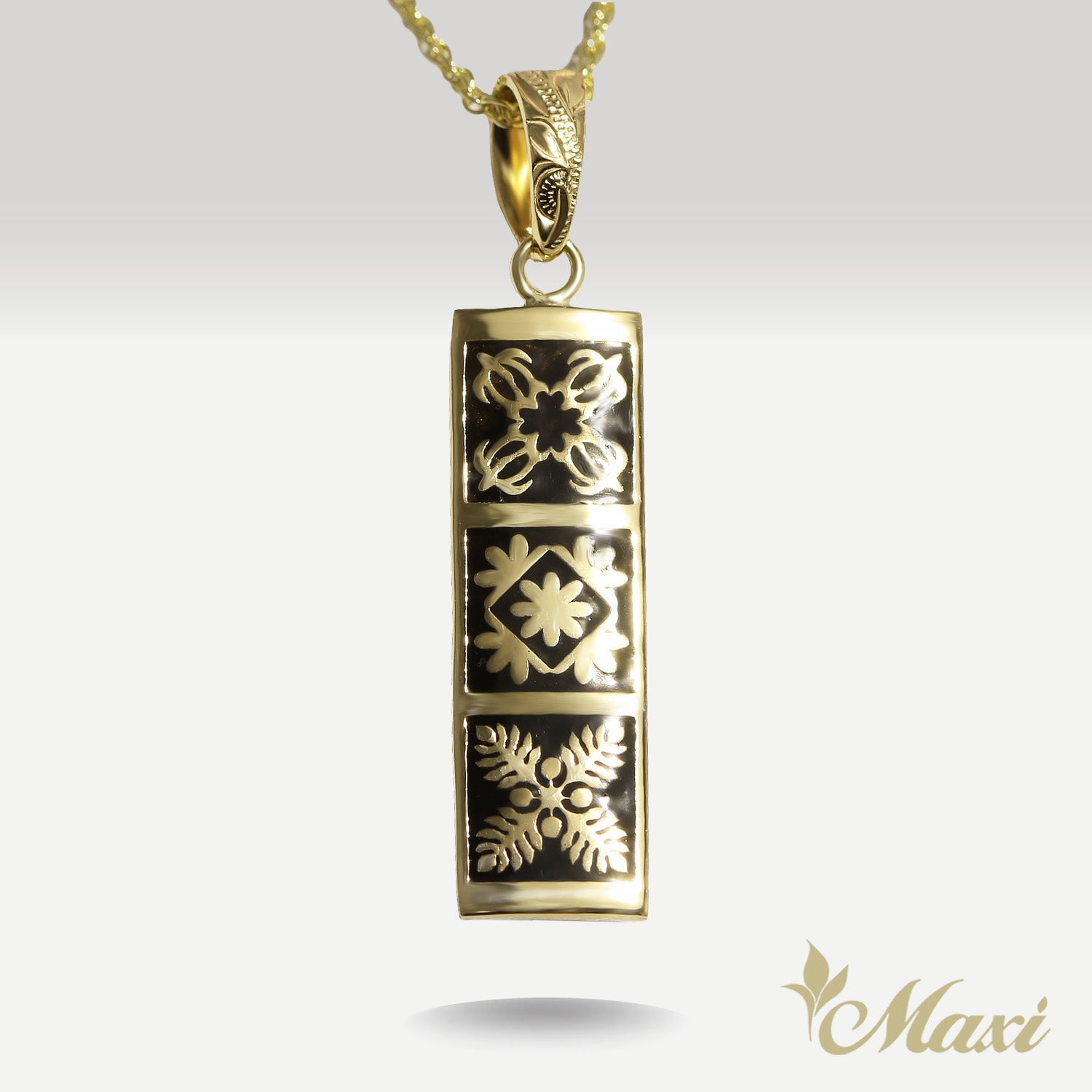 Hawaiian Quilt Pendant-Honu,Naupaka,Kukui [14K/18K Gold]
