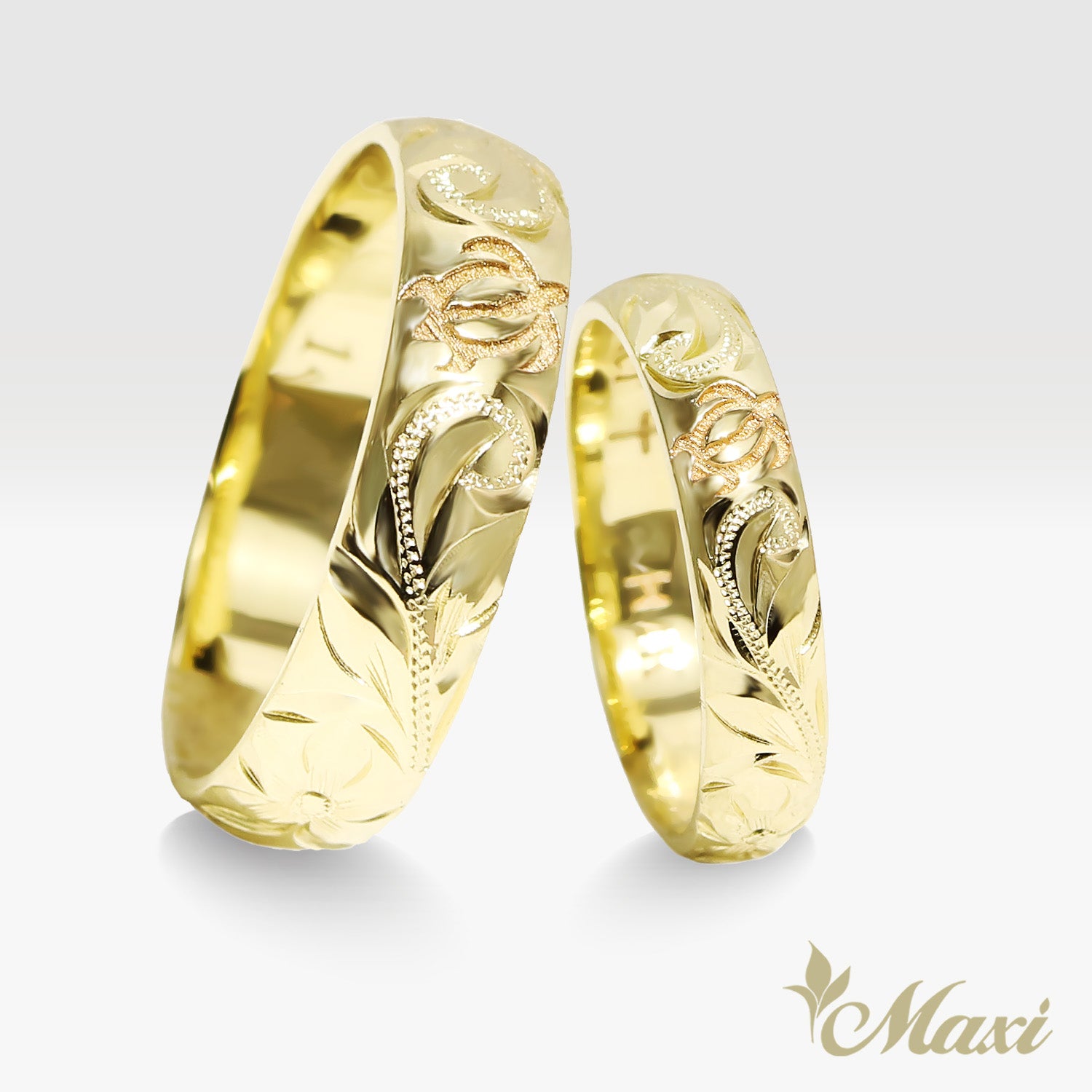 4mm & 6mm Honu_Hawaiian Sea Turtle Couple Rings [14K/18K Gold/Platinum]