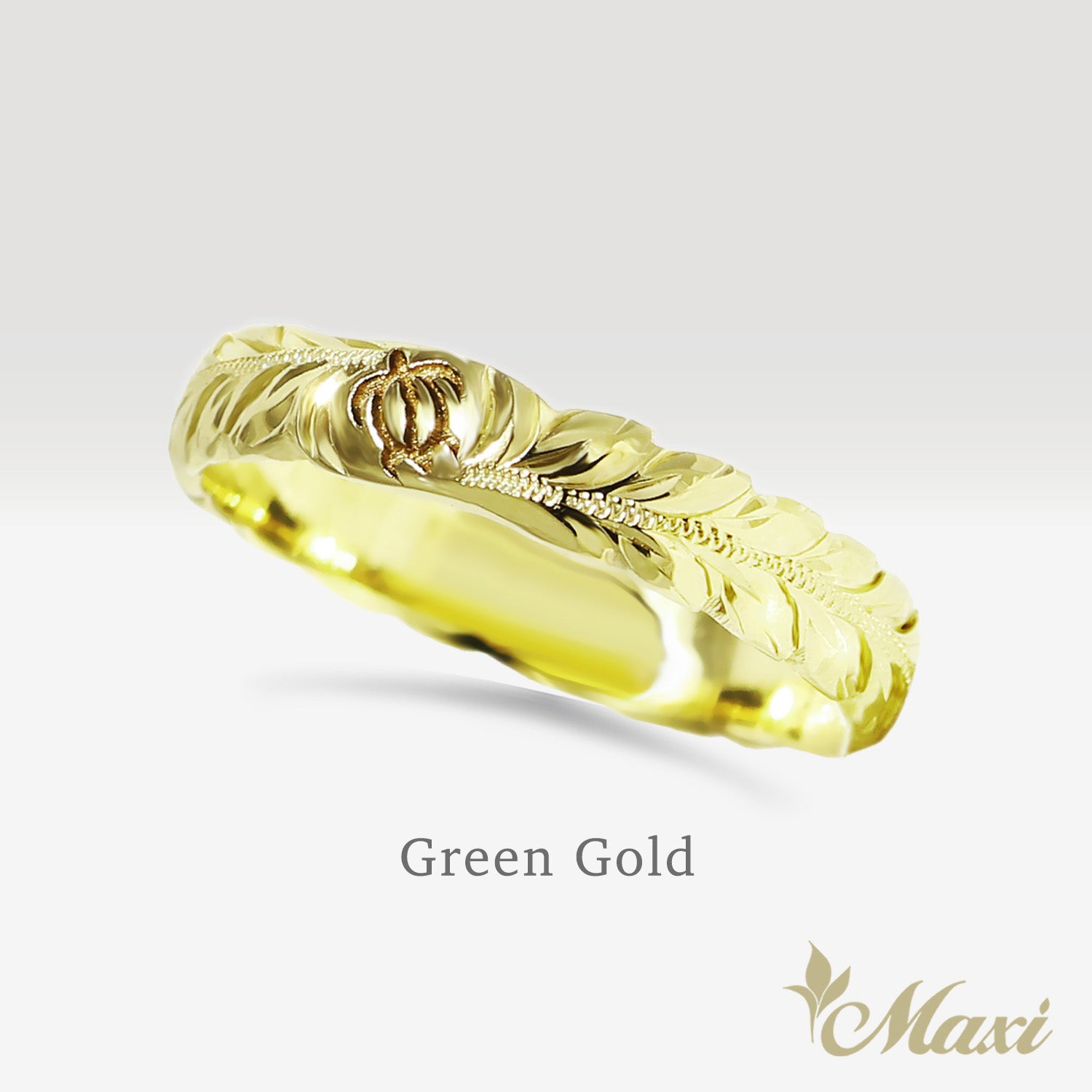 4mm Maile Lei & Honu_Hawaiian Sea Turtle Ring [14K/18K Gold/Platinum]