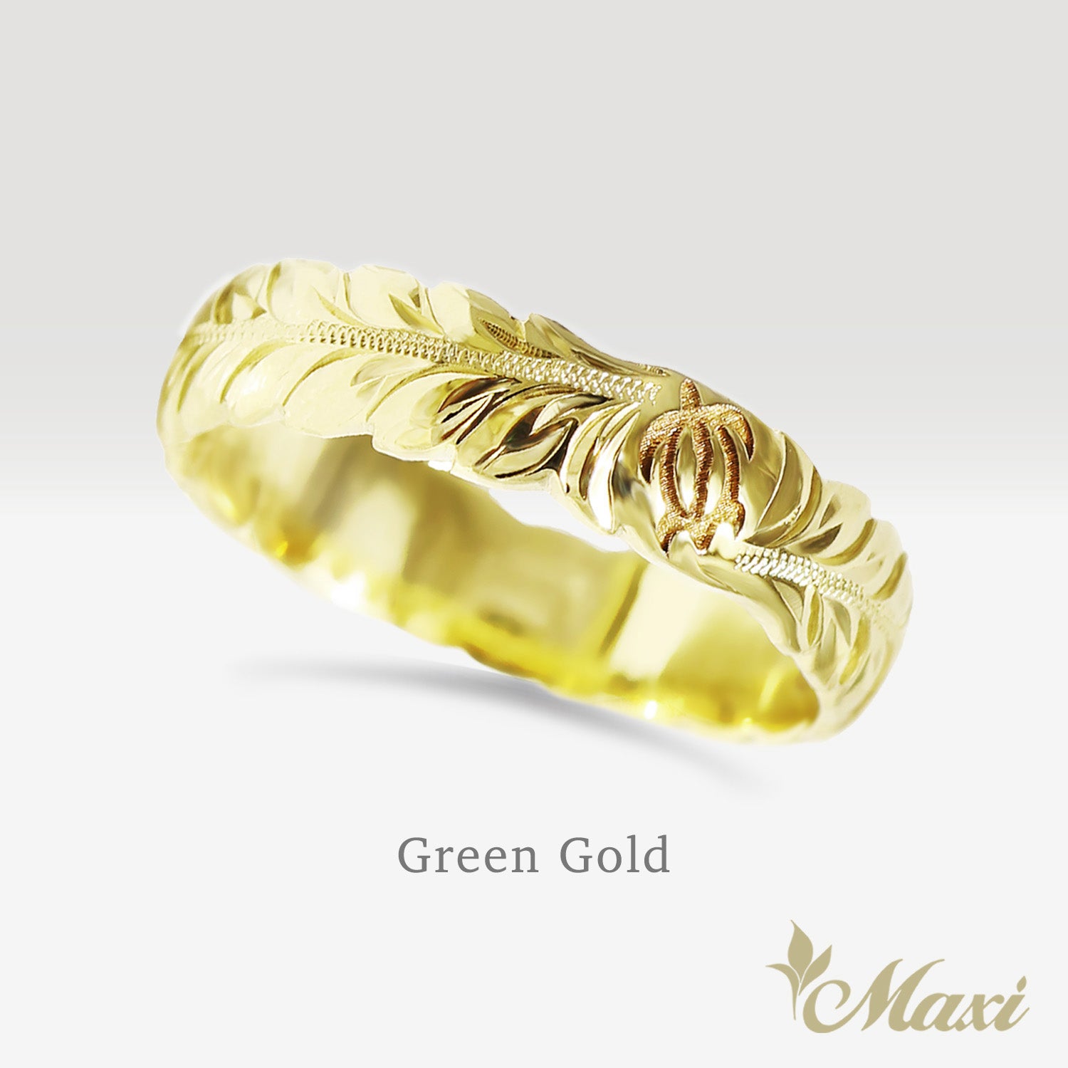 5mm Maile Lei & Honu_Hawaiian Sea Turtle Ring [14K/18K Gold/Platinum]