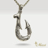 Fish Hook Pendant Large-Double Side Engraving [Black Chrome Silver 925]