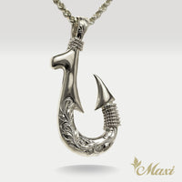 Fish Hook Pendant Large-Double Side Engraving [Black Chrome Silver 925]