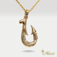 Fish Hook Pendant Small-Double Side Engraving [14K/18K Gold]