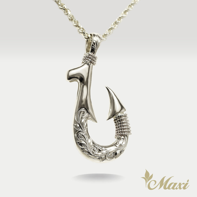 Fish Hook Pendant Small-Double Side Engraving [14K/18K Gold]