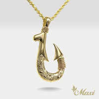 Fish Hook Pendant Small-Double Side Engraving [14K/18K Gold]