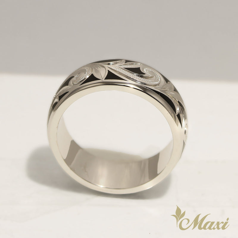 Black Enamel 8mm Hawaiian ring [14K/18K Gold]