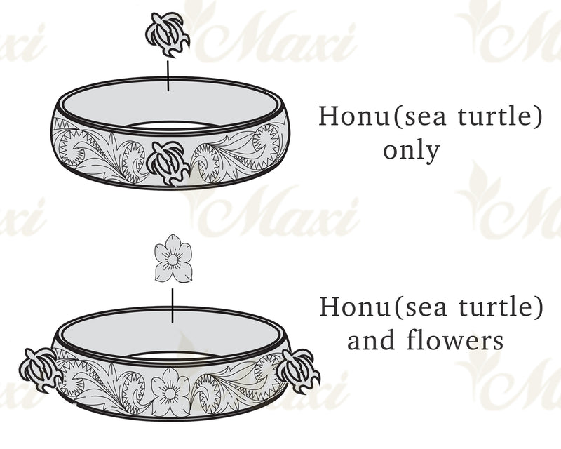Ring engraving sample Honu and Flower