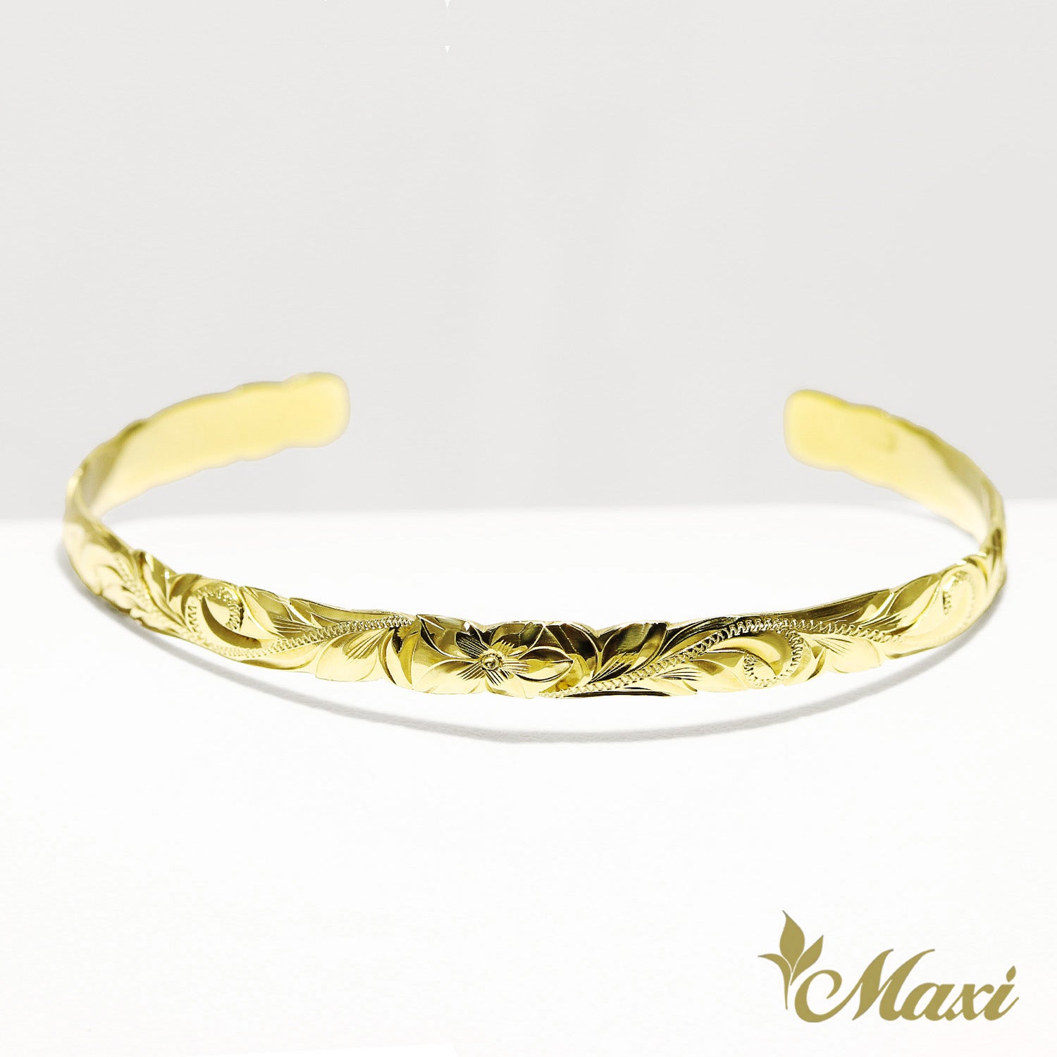 6mm Open Bangle Bracelet_Barrel Shape_Cut Out Edge [14K/18K Gold]