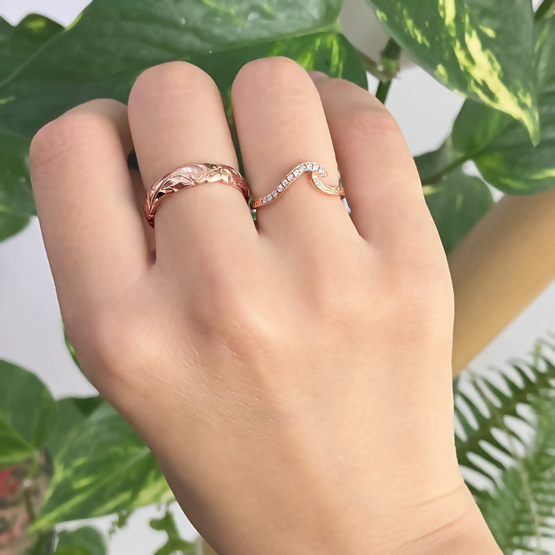 1.5mm Kohola Whale Tail_Half Eternity Diamond Ring [14K/18K Gold]