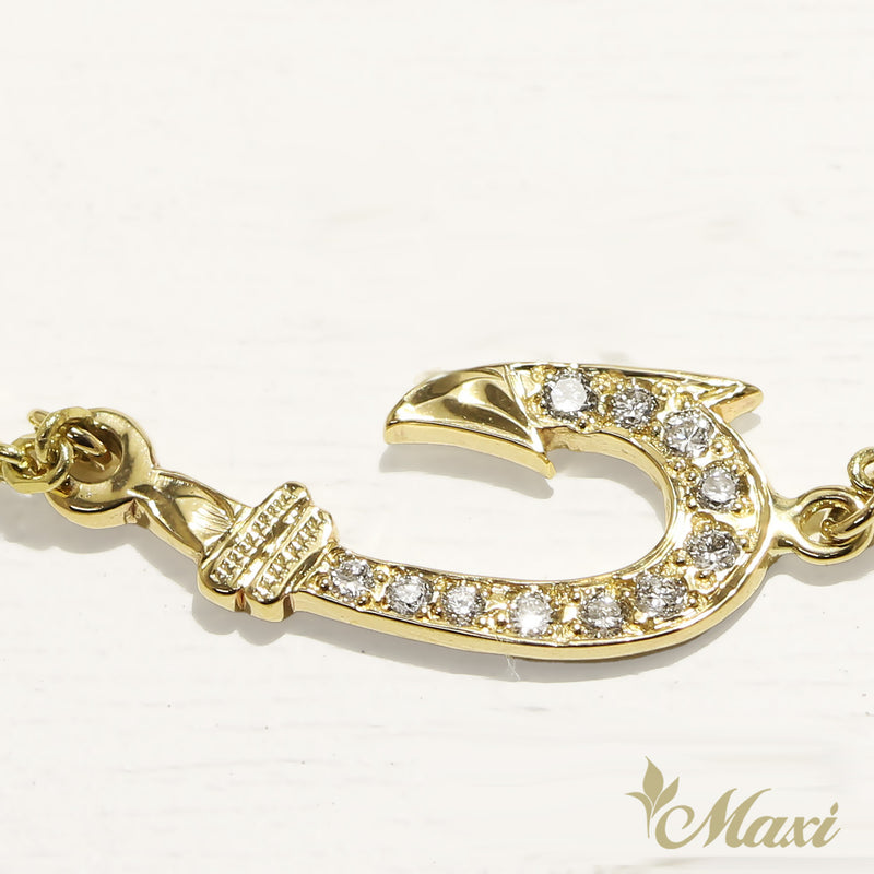 Fish Hook Bracelet with Diamond_Small_Paper Clip Chain  [14K Gold]