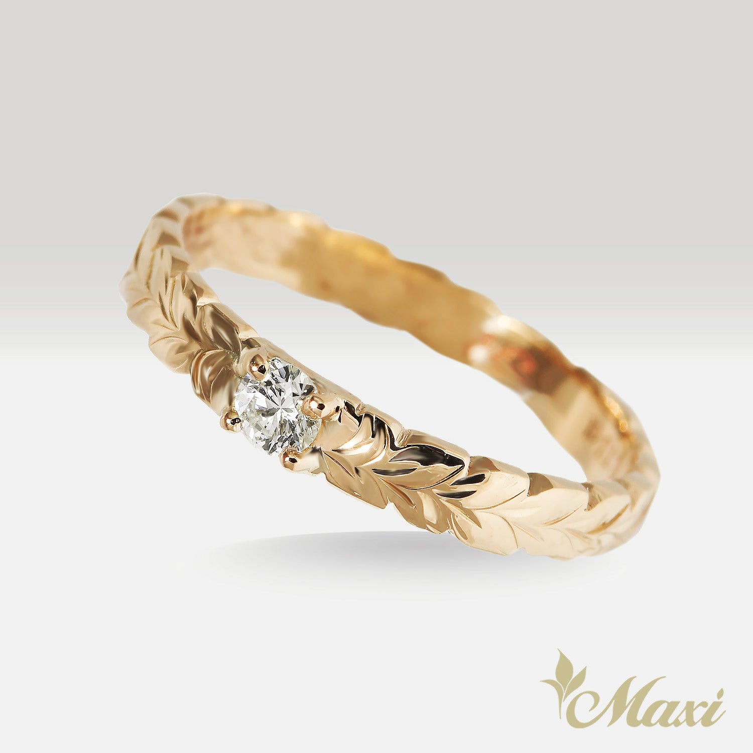 0.11 Carat Round Lab-Grown Diamond Maile Leaf Ring [14K/18K Gold/Platinum]