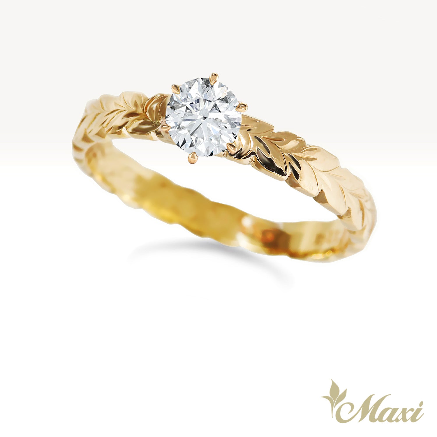 0.5 Carat Round Lab-Grown Diamond Maile Leaf Ring [14K/18K Gold/Platinum]