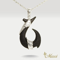 Hawaiian Engraved Black Jade Fish Hook Pendant-Small [Silver 925]
