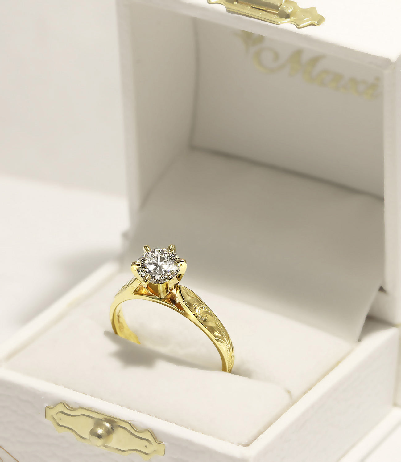 1 Carat Rond Lab-Grown Diamond Hawaiian Engraved Solitaire_Tapered Ring [14K/18K Gold]