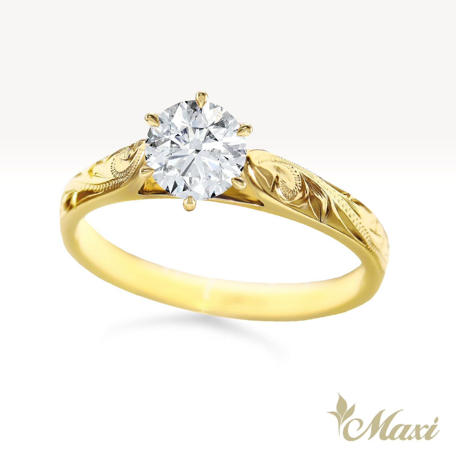 1 Carat Rond Lab-Grown Diamond Hawaiian Engraved Solitaire_Tapered Ring [14K/18K Gold]
