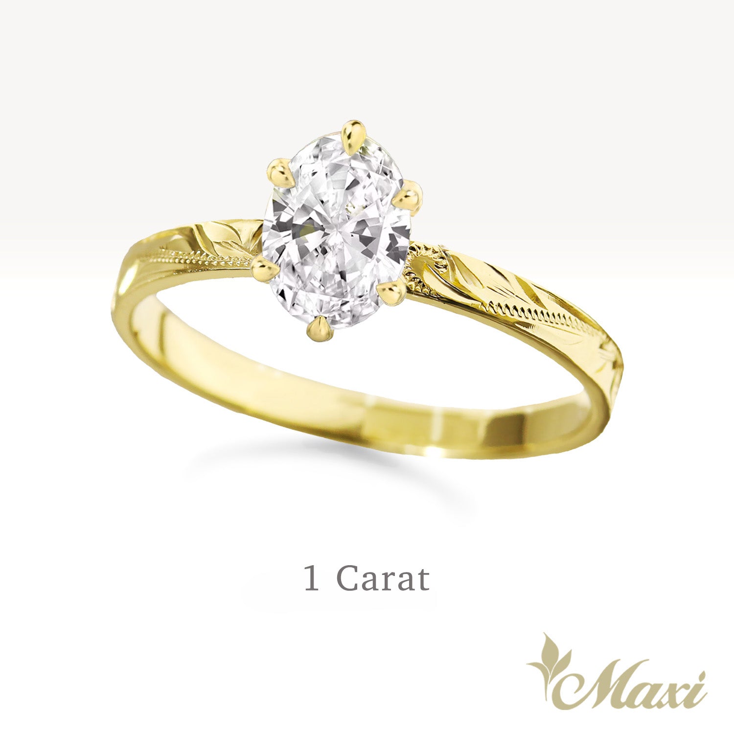 1 Carat Oval Lab-Grown Diamond Hawaiian Engraved Solitaire_Flat Ring [14K/18K Gold/Platinum]