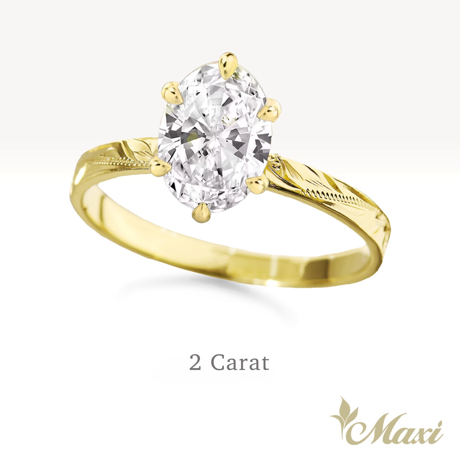 1 Carat Oval Lab-Grown Diamond Hawaiian Engraved Solitaire_Flat Ring [14K/18K Gold/Platinum]