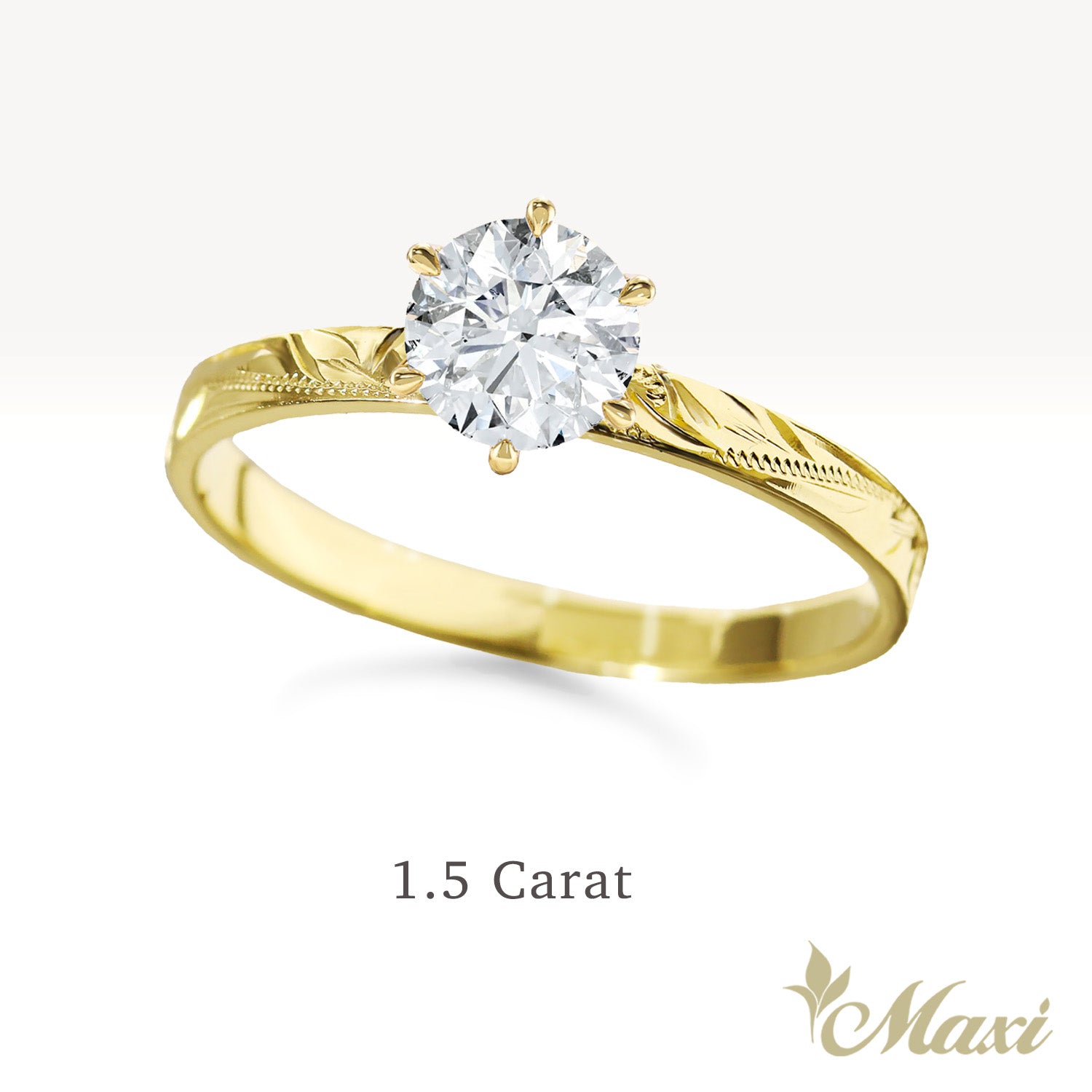1 Carat Round Lab-Grown Diamond Hawaiian Engraved Solitaire_Flat Ring [14K/18K Gold/Platinum]