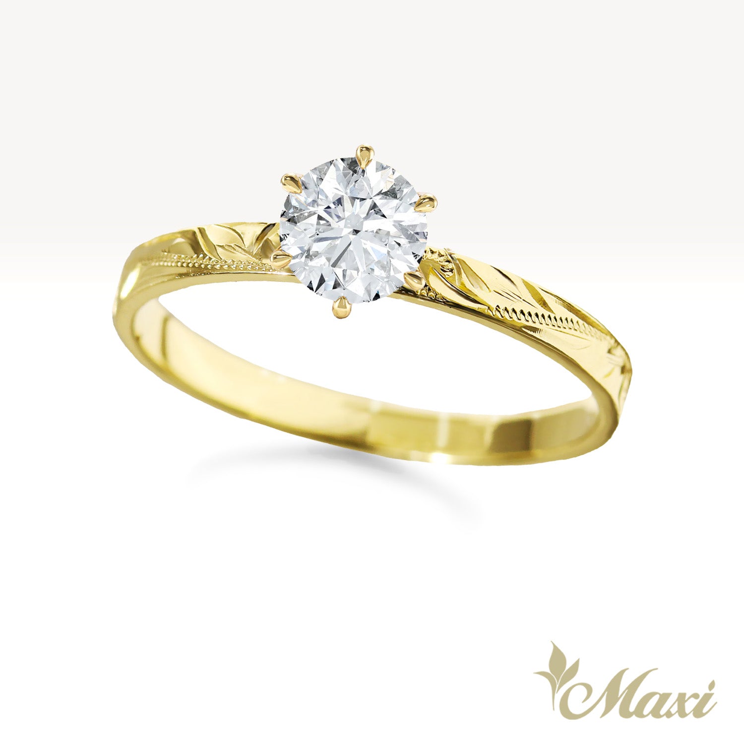 1 Carat Round Lab-Grown Diamond Hawaiian Engraved Solitaire_Flat Ring [14K/18K Gold/Platinum]