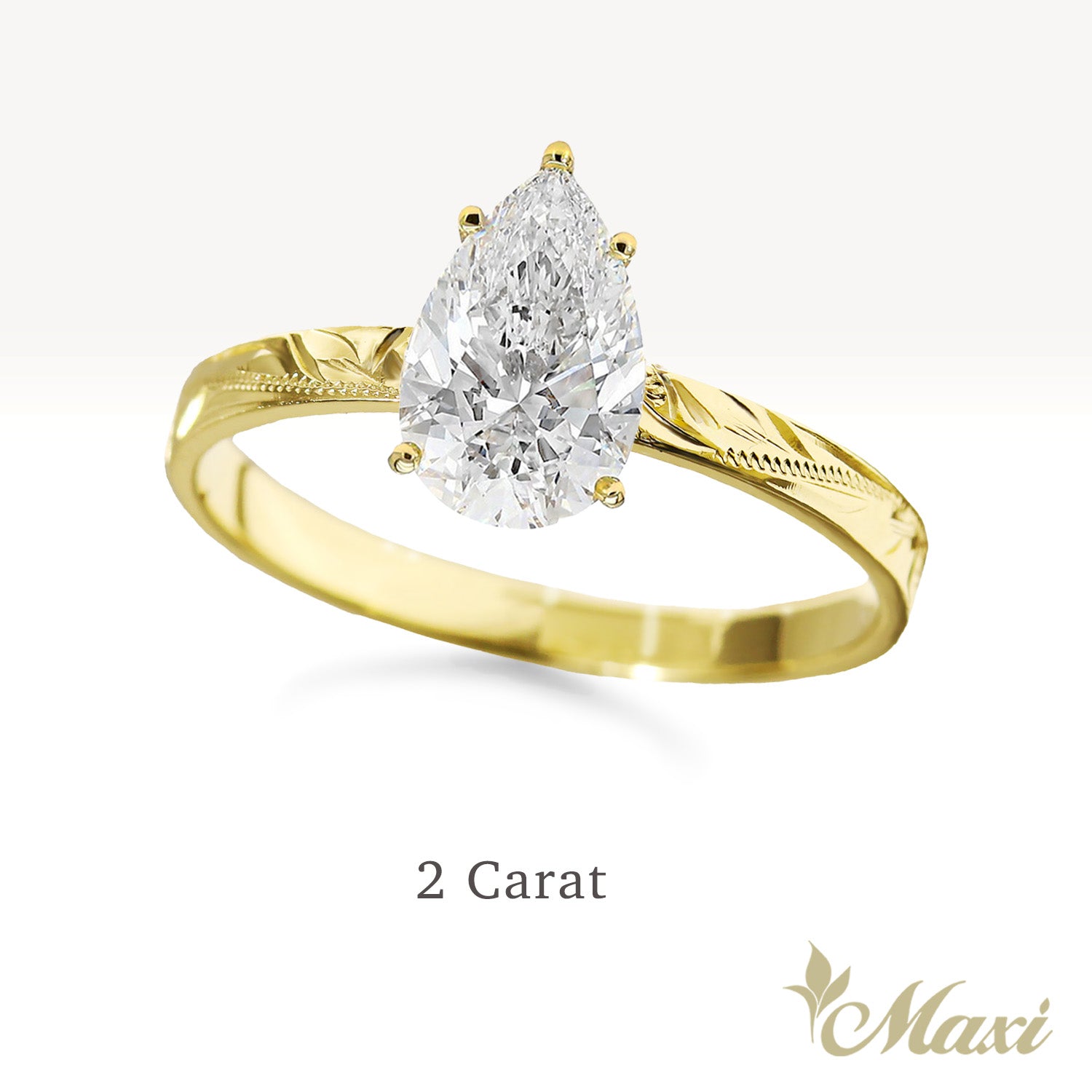 1 Carat Pear Lab-Grown Diamond Hawaiian Engraved Solitaire_Flat Ring [14K/18K Gold/Platinum]