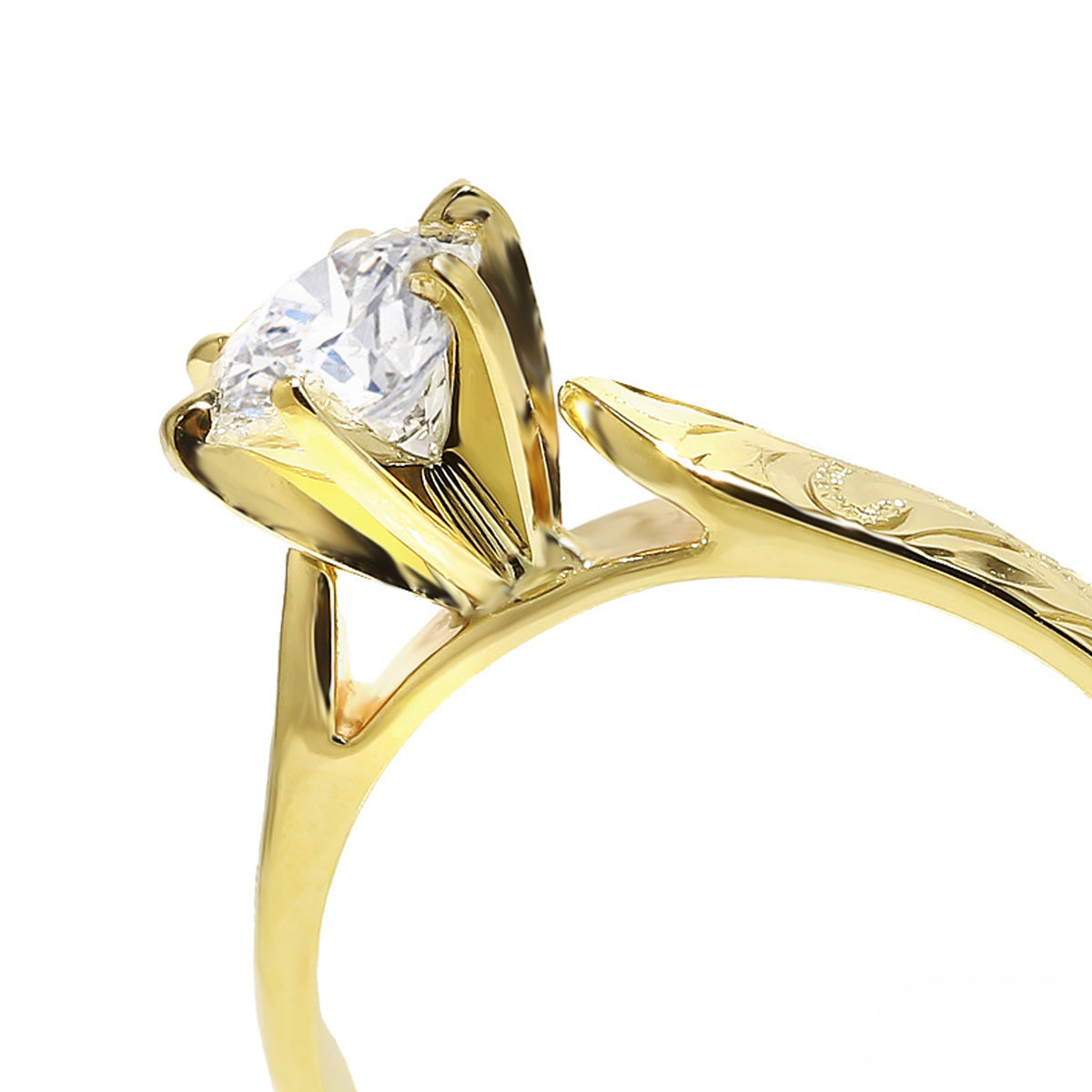 1 Carat Rond Lab-Grown Diamond Hawaiian Engraved Solitaire_Tapered Ring [14K/18K Gold]