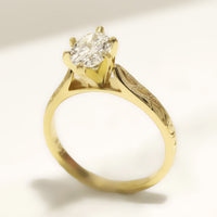 1 Carat Oval Lab-Grown Diamond Hawaiian Engraved Solitaire_ Tapered Ring [14K/18K Gold]