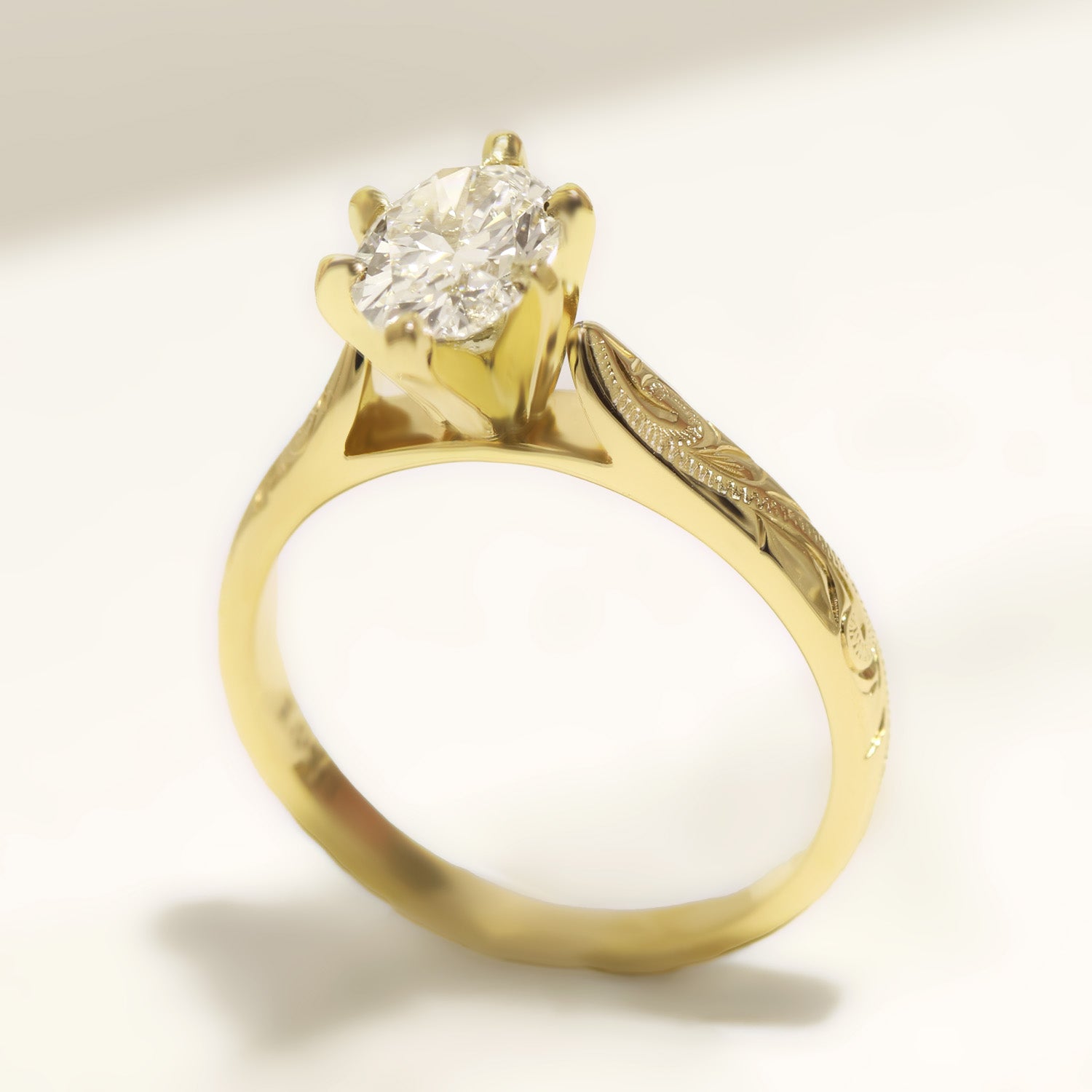 1 Carat Oval Lab-Grown Diamond Hawaiian Engraved Solitaire_ Tapered Ring [14K/18K Gold]