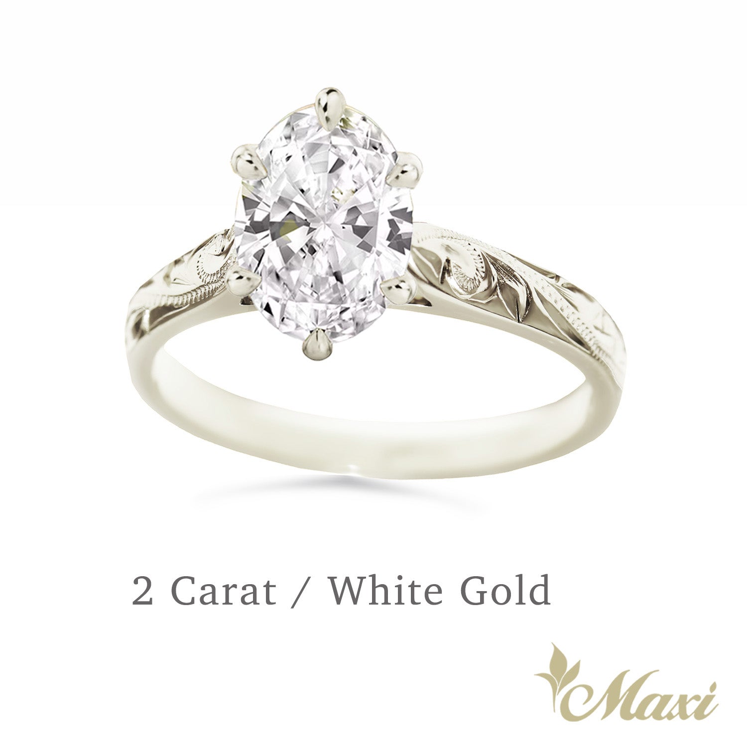 1 Carat Oval Lab-Grown Diamond Hawaiian Engraved Solitaire_ Tapered Ring [14K/18K Gold]