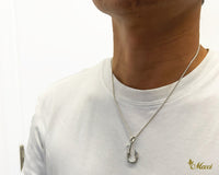 [Black Chrome Silver 925] Fish Hook Pendant Small-Double Side Engraving [Made to Order] (P0953)