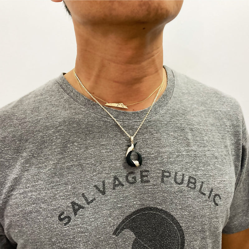 Hawaiian Engraved Black Jade Fish Hook Pendant-Small [Silver 925]
