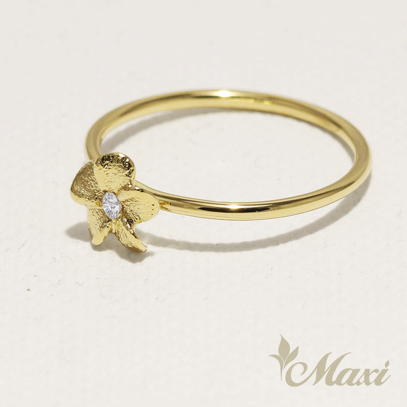 Matte Plumeria Flower Ring with Diamond_Small [14K/18K Gold]