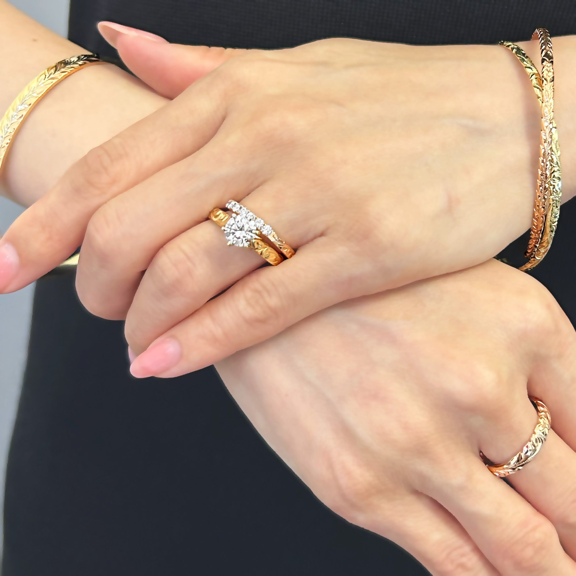 1 Carat Rond Lab-Grown Diamond Hawaiian Engraved Solitaire_Tapered Ring [14K/18K Gold]