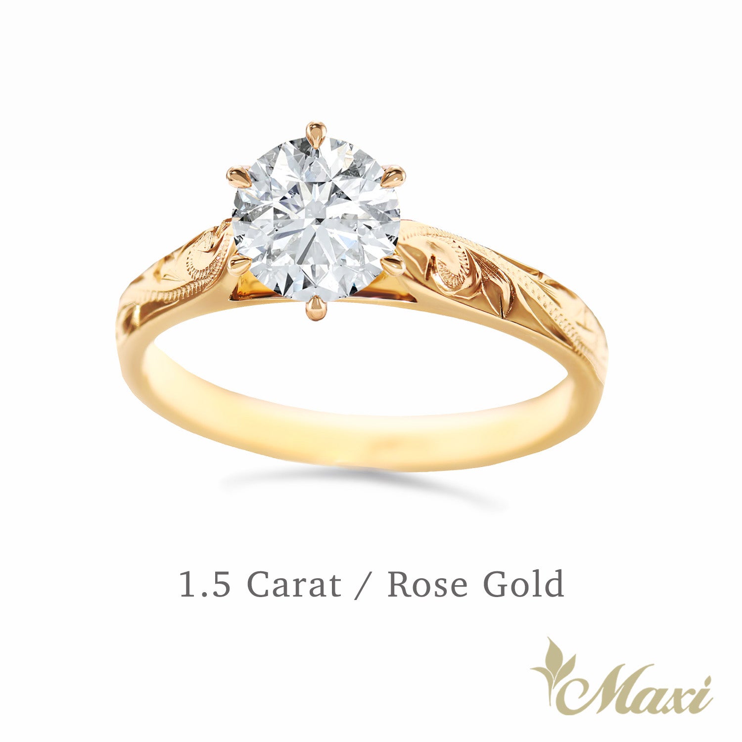 1 Carat Rond Lab-Grown Diamond Hawaiian Engraved Solitaire_Tapered Ring [14K/18K Gold]