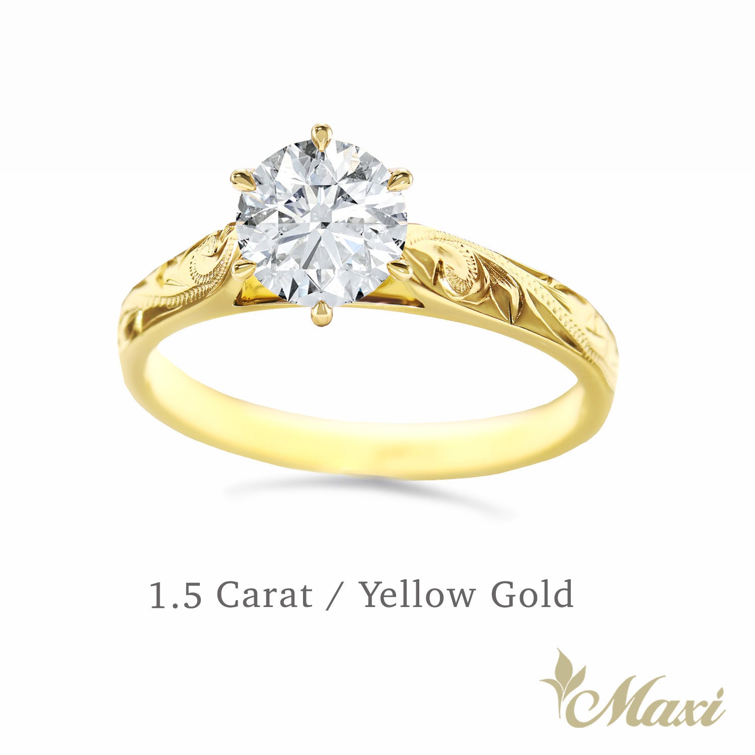 1 Carat Rond Lab-Grown Diamond Hawaiian Engraved Solitaire_Tapered Ring [14K/18K Gold]