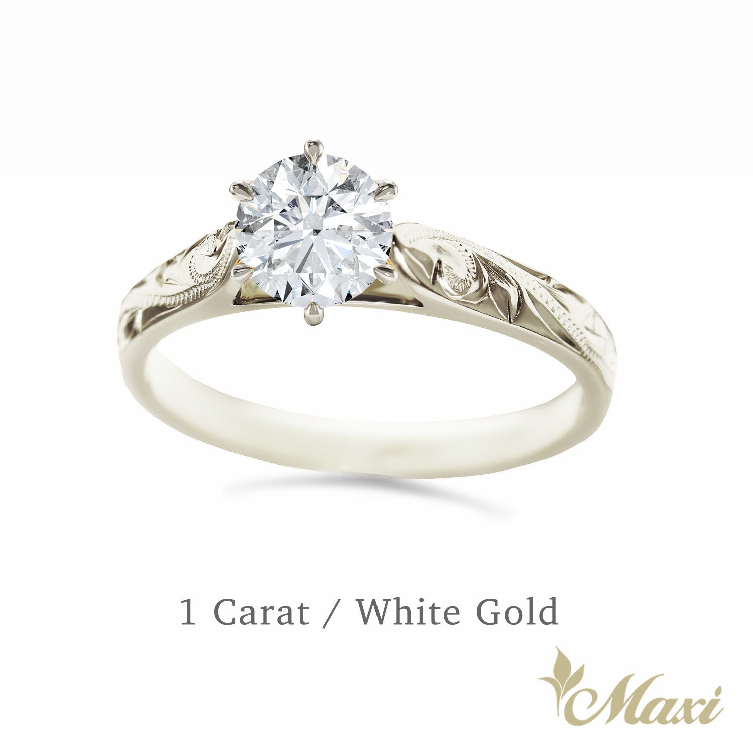 1 Carat Rond Lab-Grown Diamond Hawaiian Engraved Solitaire_Tapered Ring [14K/18K Gold]