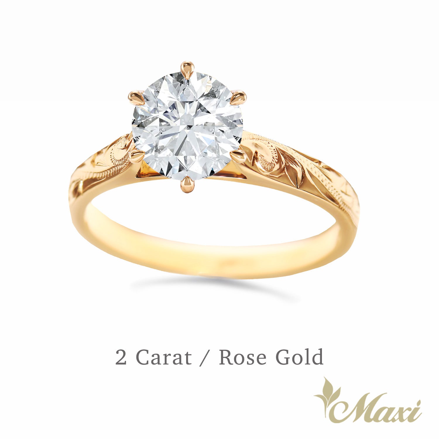 1 Carat Rond Lab-Grown Diamond Hawaiian Engraved Solitaire_Tapered Ring [14K/18K Gold]