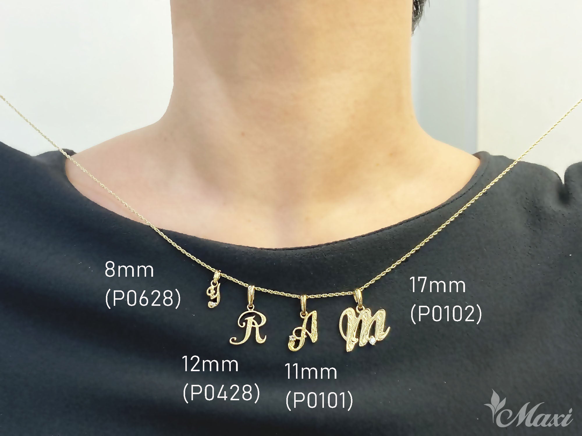 [14K Gold] Initial and Heart Pendant Set (P0101 Diamond + H0107 Diamond) [Made to Order]